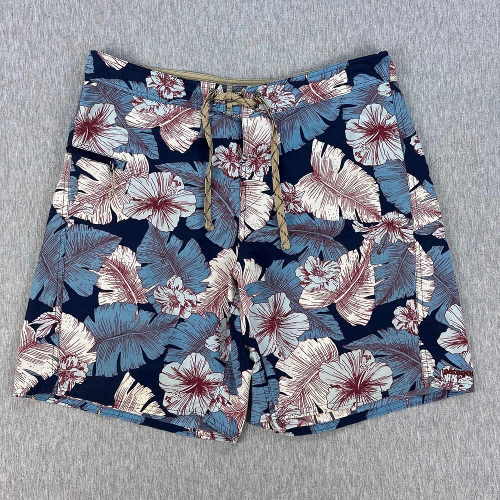 Patagonia Wavefarer Board Shorts Mens 34 Blue Floral 8" Inseam Surf Swim Trunks